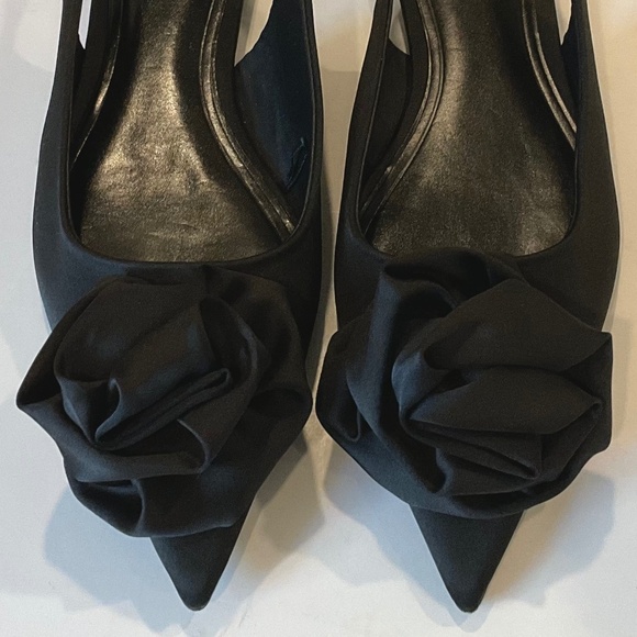 ZARA Slingback Flat Flower Pointed Toe Black Size EU 38 - Picture 5 of 9